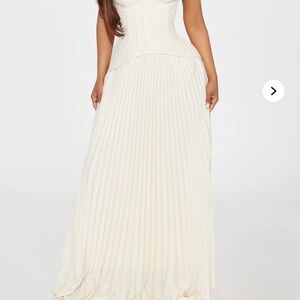 Fashion Nova Cream Daniella Lace Pleated Maxi Dress